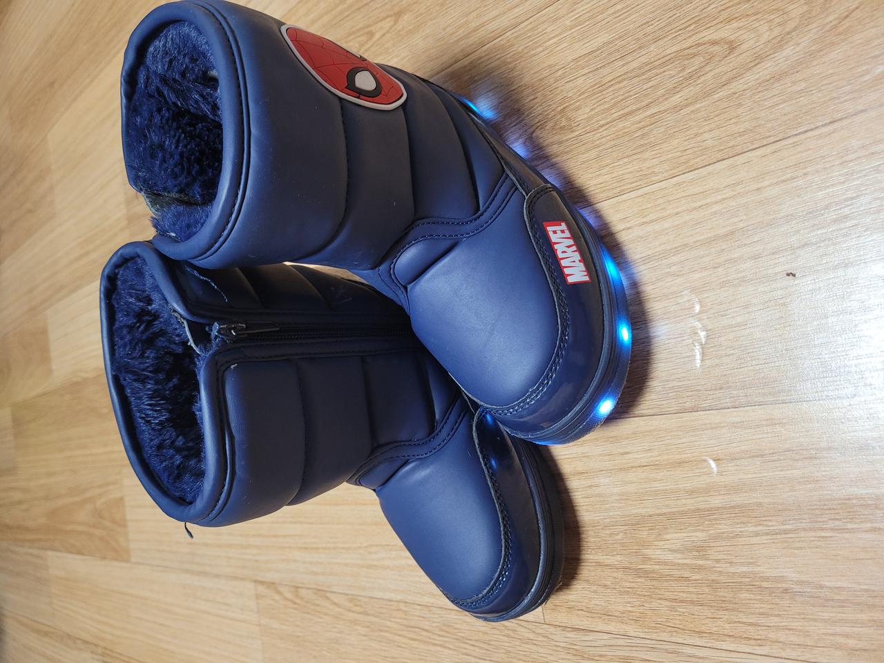 키즈방한부츠 LED 털부츠 겨울 마블 스파이더맨 아동 어린이 신발 슈즈