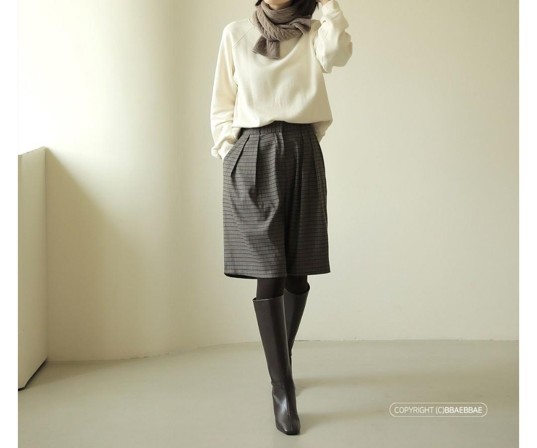 체크 허리 밴딩 바지,새옷. 프리. 다크 그레이