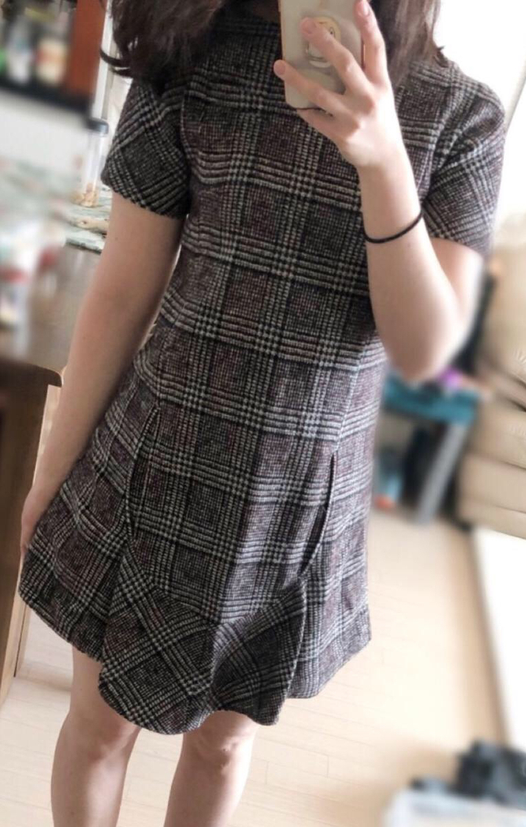 44 반~마른 55 / 정품 까르벵 모직 체크 언발 원피스 까르뱅 띠어리