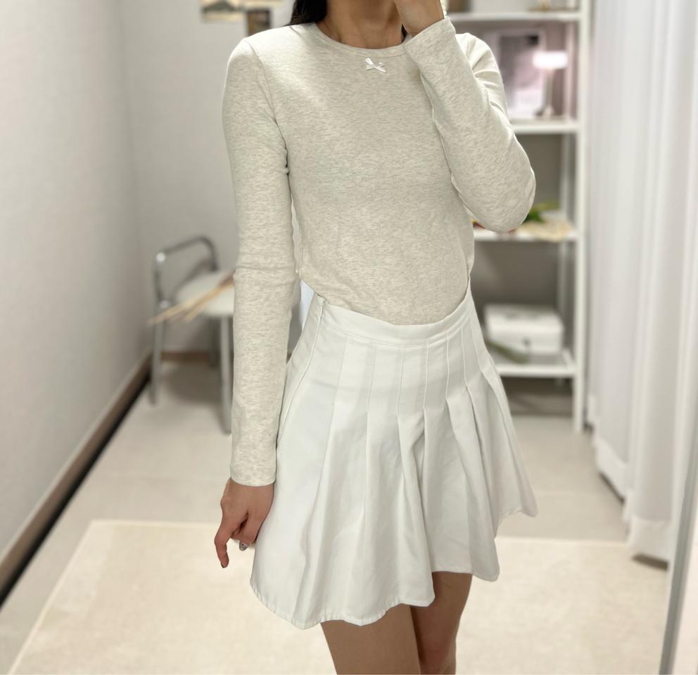 [세일 1.5만원] 리본 긴팔 티셔츠 겉기모 스판 면티 쫀쫀 슬림