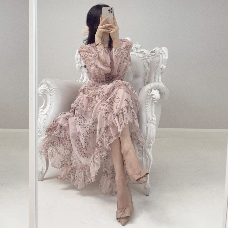 시폰 원피스 + 슬립 + 허리끈 SET