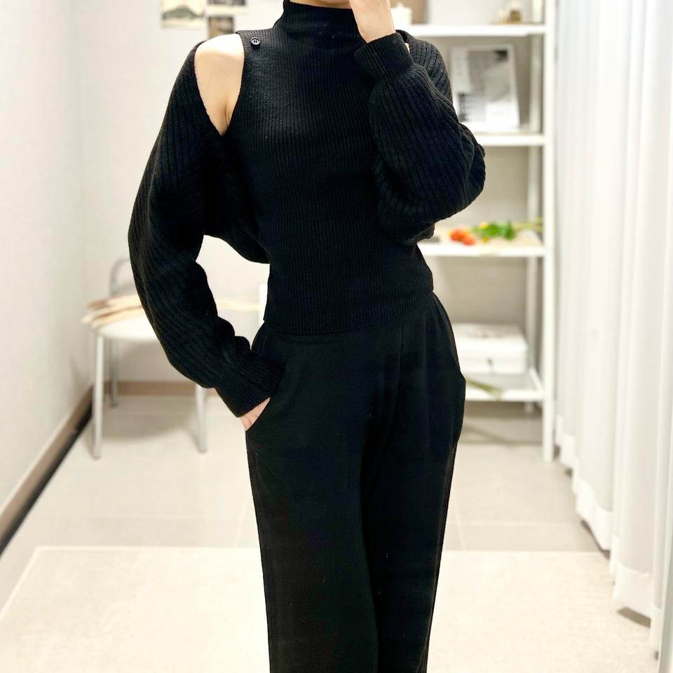 # 단추 볼레로 가디건 세트 나시 목티 니트 투피스