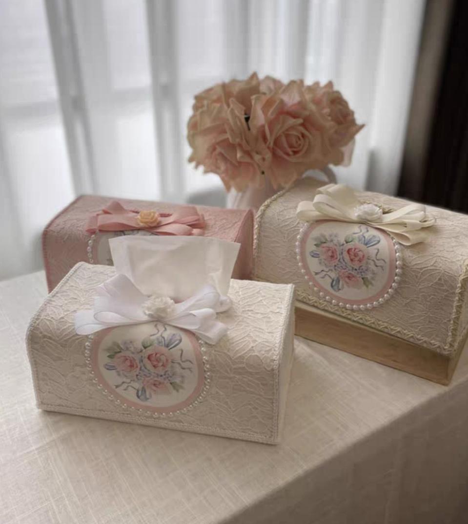 새상품)6컬러 티슈케이스 빈티지 자수 레이스 진주 인테리어소품