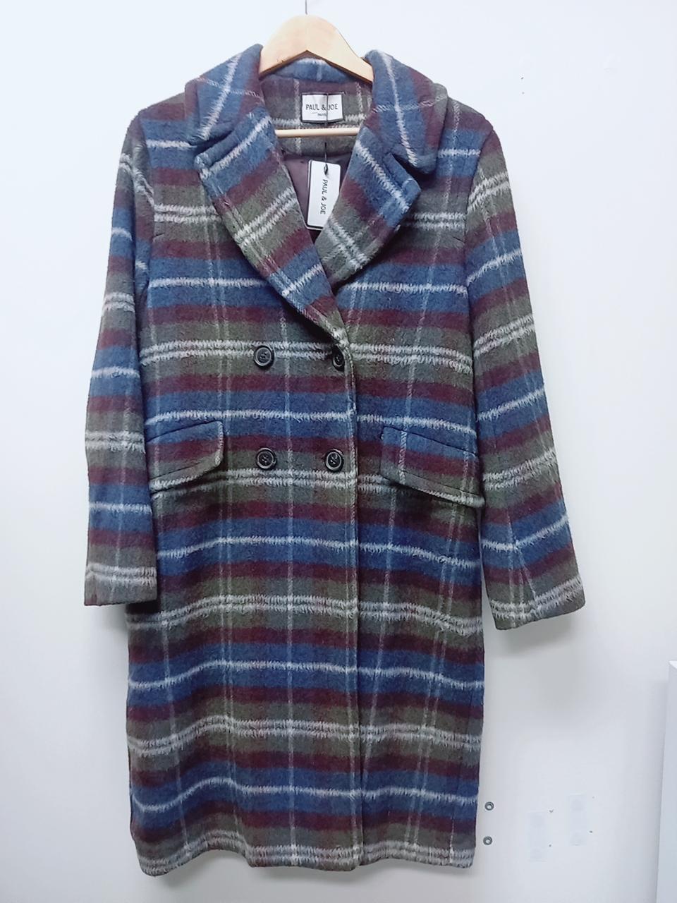 새상품 66 폴앤조 양모 배색체크 코트