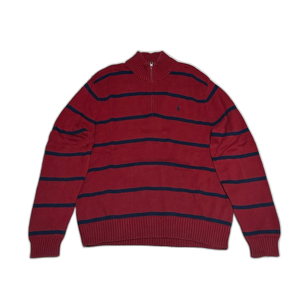 폴로 반집업 니트 스웨터 레드