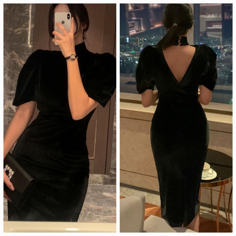 러브썸원 벨벳 원피스