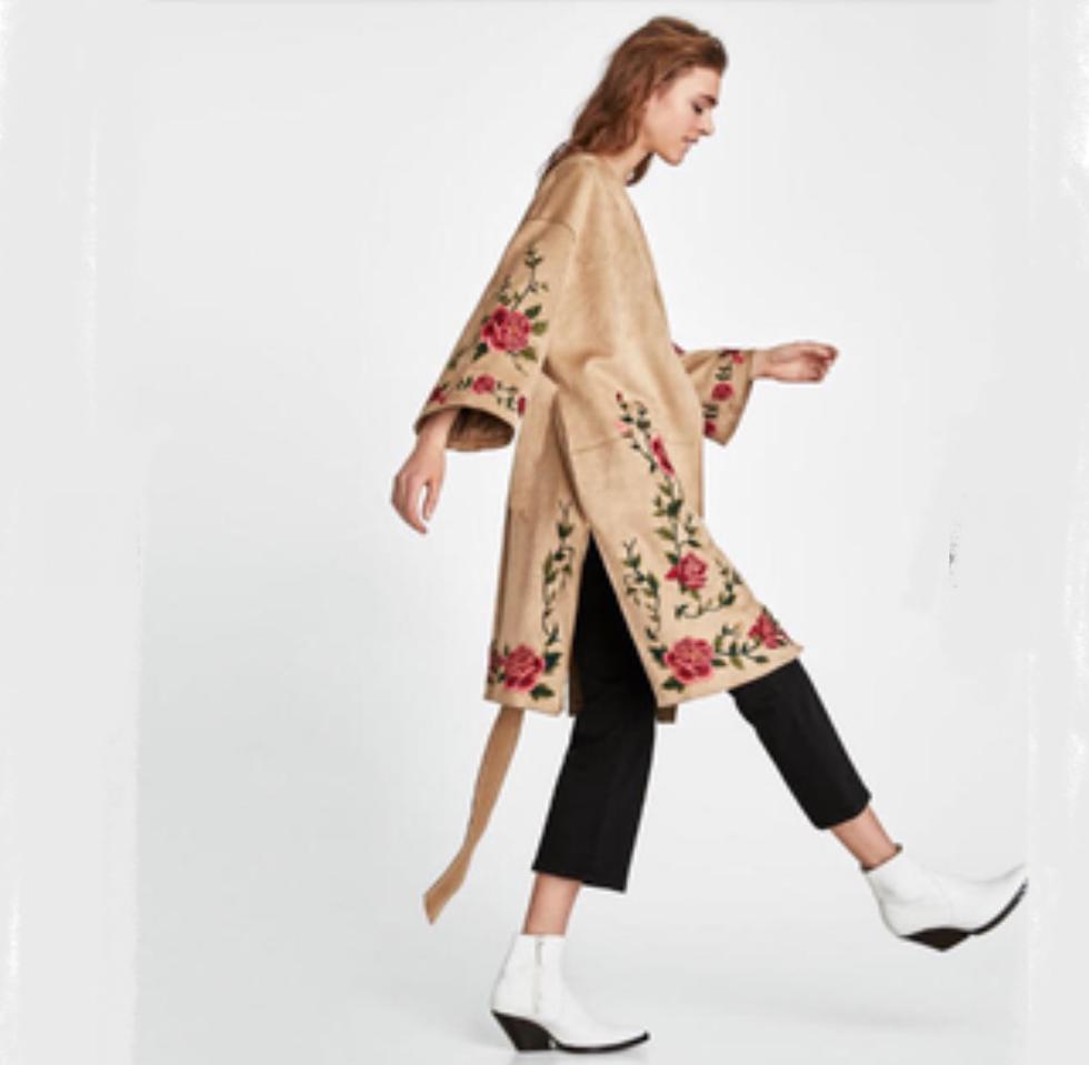 M) zara 자라 장미 자수 스웨이드 로브 코트 시스템 산드로 마쥬