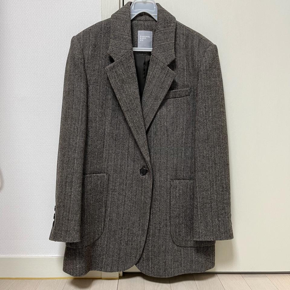 에잇세컨즈 울 헤링본 자켓 브라운