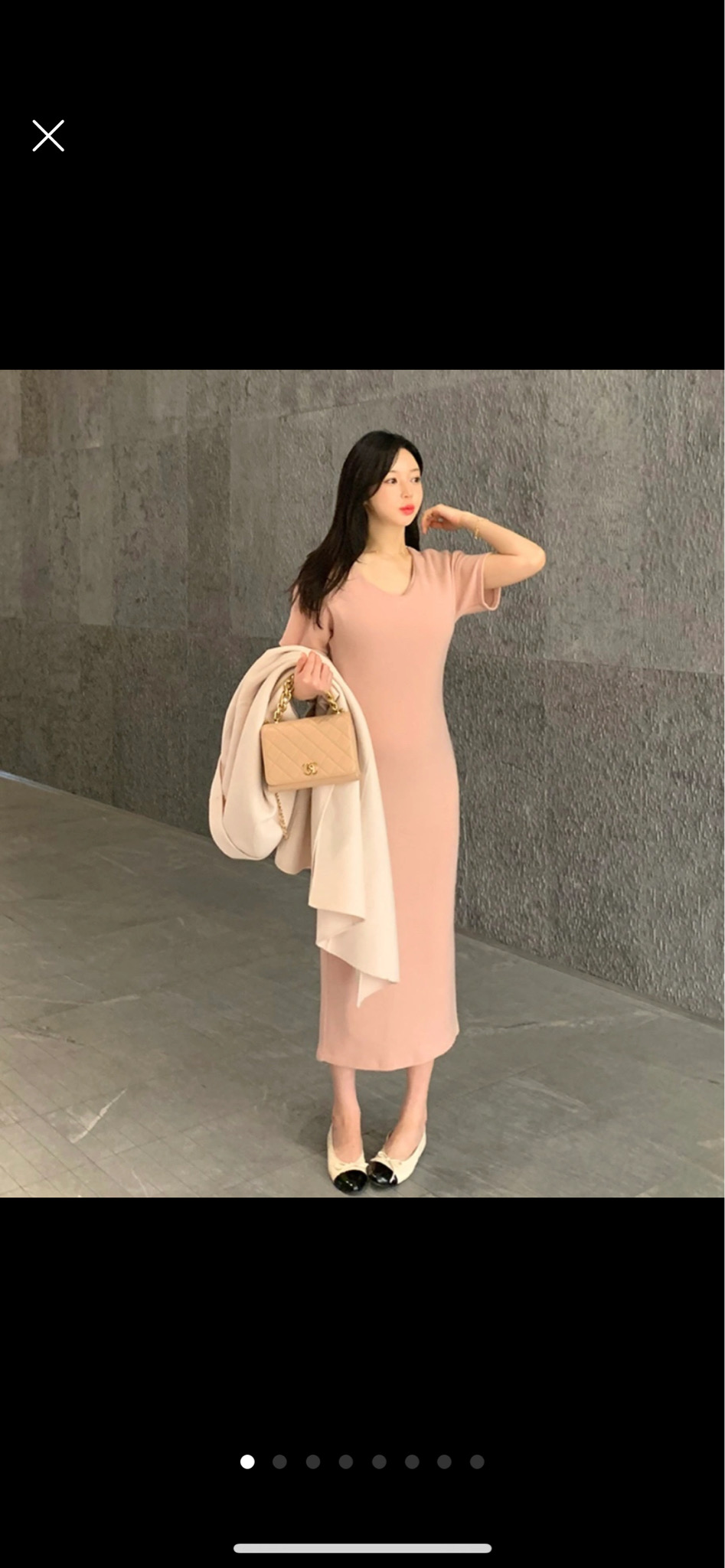 민스샵 브이넥 겉기모 롱원피스