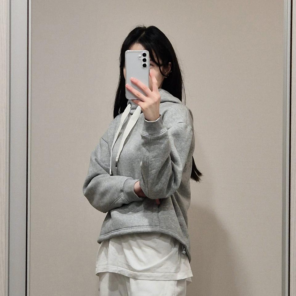 두툼한 기모 그레이 크롭 뉴발란드 후드/ 2번 착용/ 부드러운재질