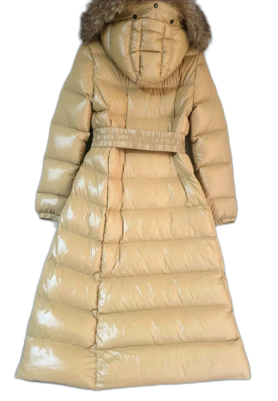66 미착 베이지 폭스퍼 후드 롱패딩