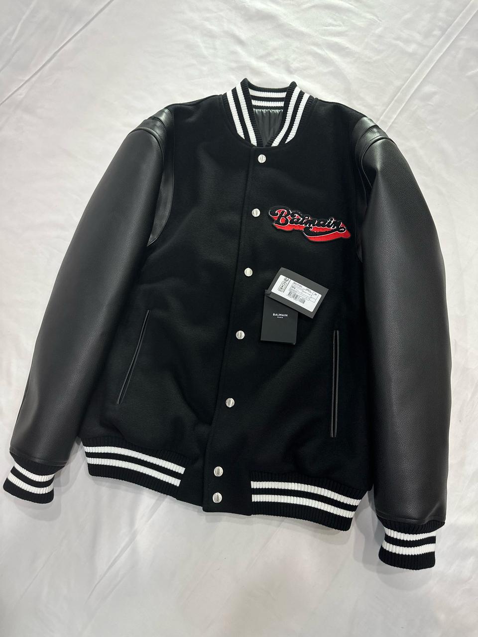 [50] BALMAIN 발망 남성 울 레더 테디 바시티 블루종 자켓