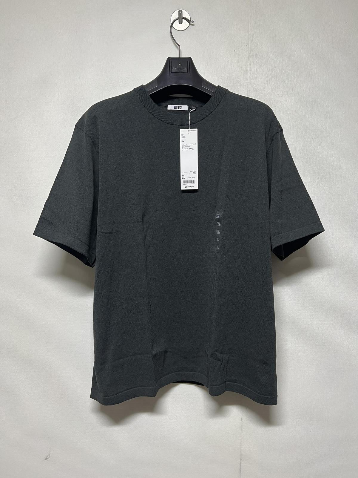 유니클로 U 니트 반팔 티셔츠 그레이 XL