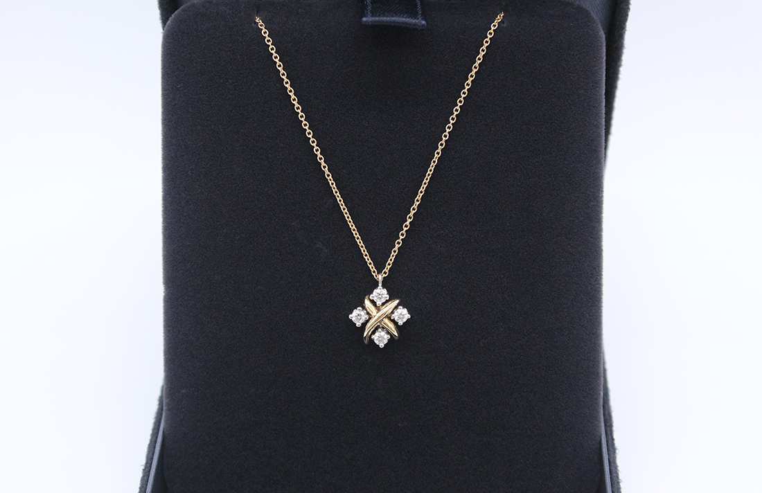 티파니앤코 슐럼버제 린 펜던트 18K 옐골 플래티늄 목걸이 상태 S급