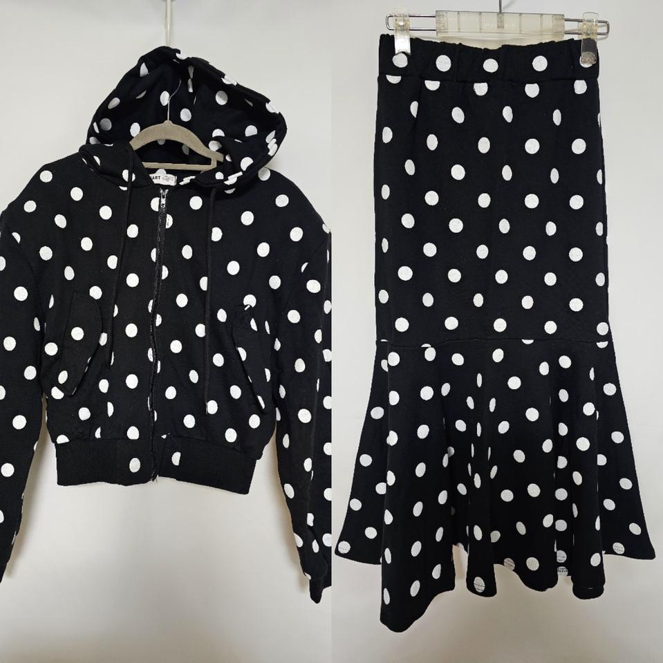 새상품-도트 블랙 집업 &밴딩 인어스커트 세트