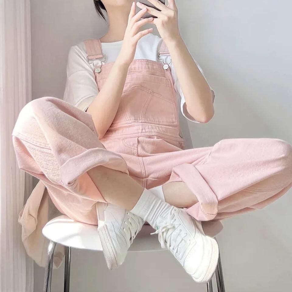 새상품 파스텔 핑크 멜빵바지 멜방바지 XL