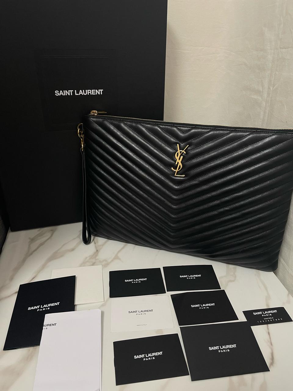 생로랑 모노그램 클러치 금장 라지 정품