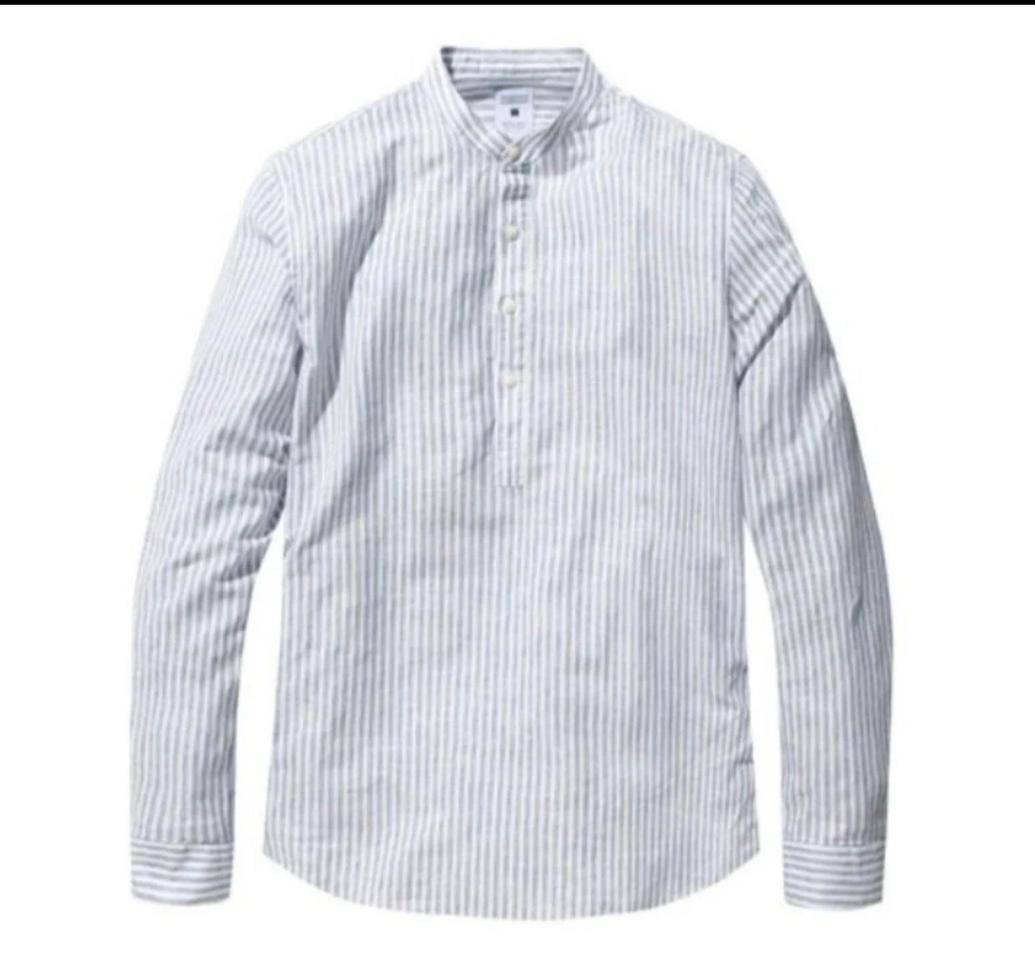 [더셔츠하우스] 헨리넥 스트라이프 셔츠