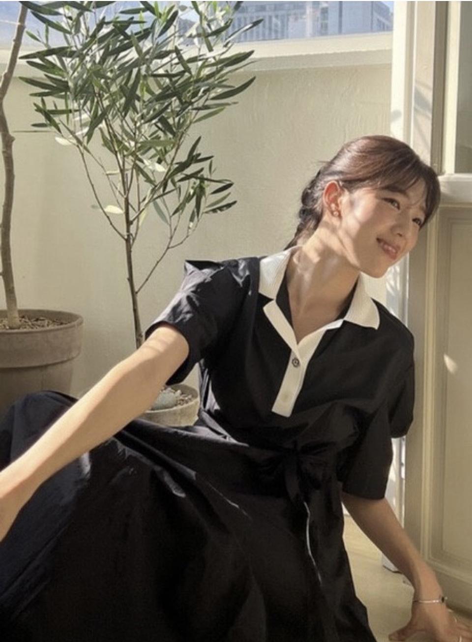 lap 배색 롱원피스 데이트룩 데일리룩 꾸꾸꾸 여친룩