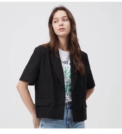 지오다노 린넨 반팔쟈켓 블랙s