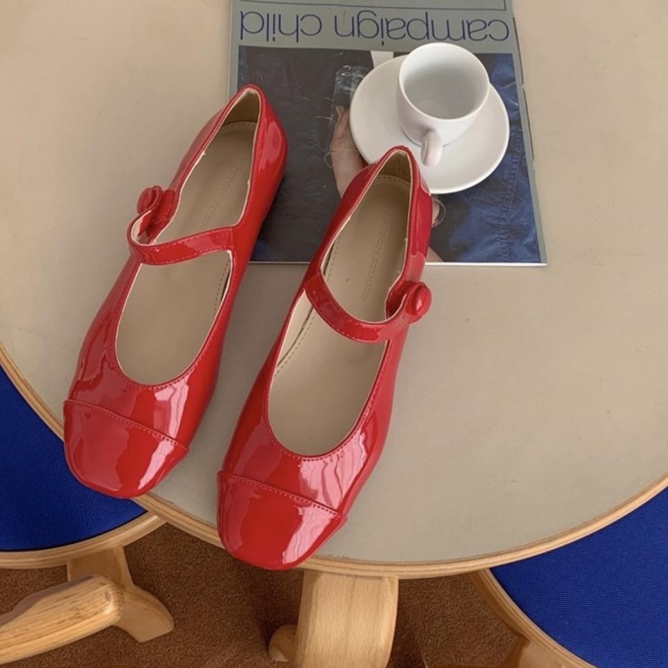 새상품) 레드 에나멜 찍찍이 플랫슈즈 230