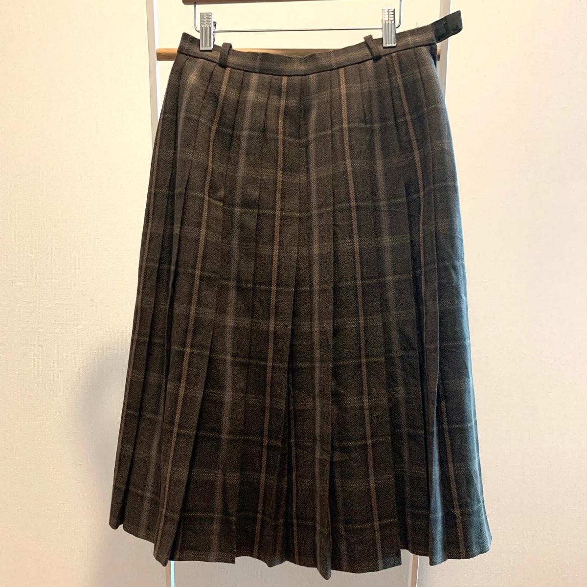 딥카키 체크 스커트 빈티지 모리룩 스쿨룩 아메카지