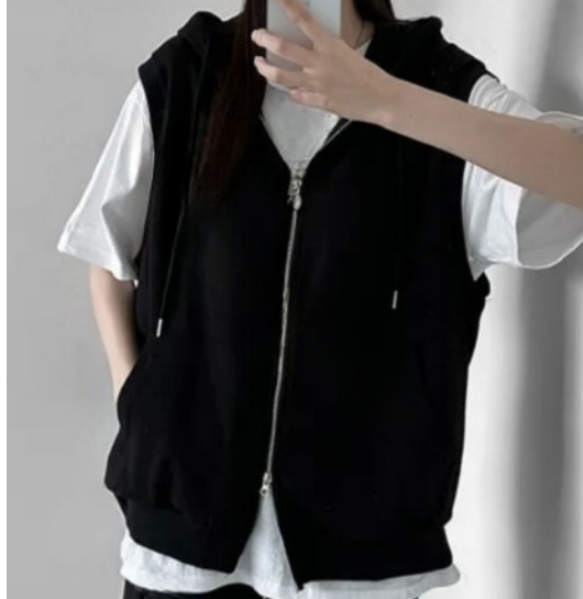 남녀공용 면 후드집업조끼 오버핏