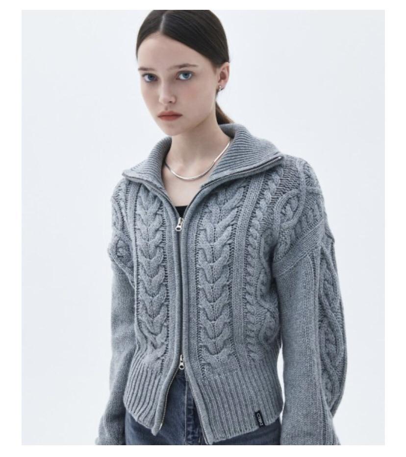 2022 시티브리즈 울 케이블 니트집업 가디건 -그레이