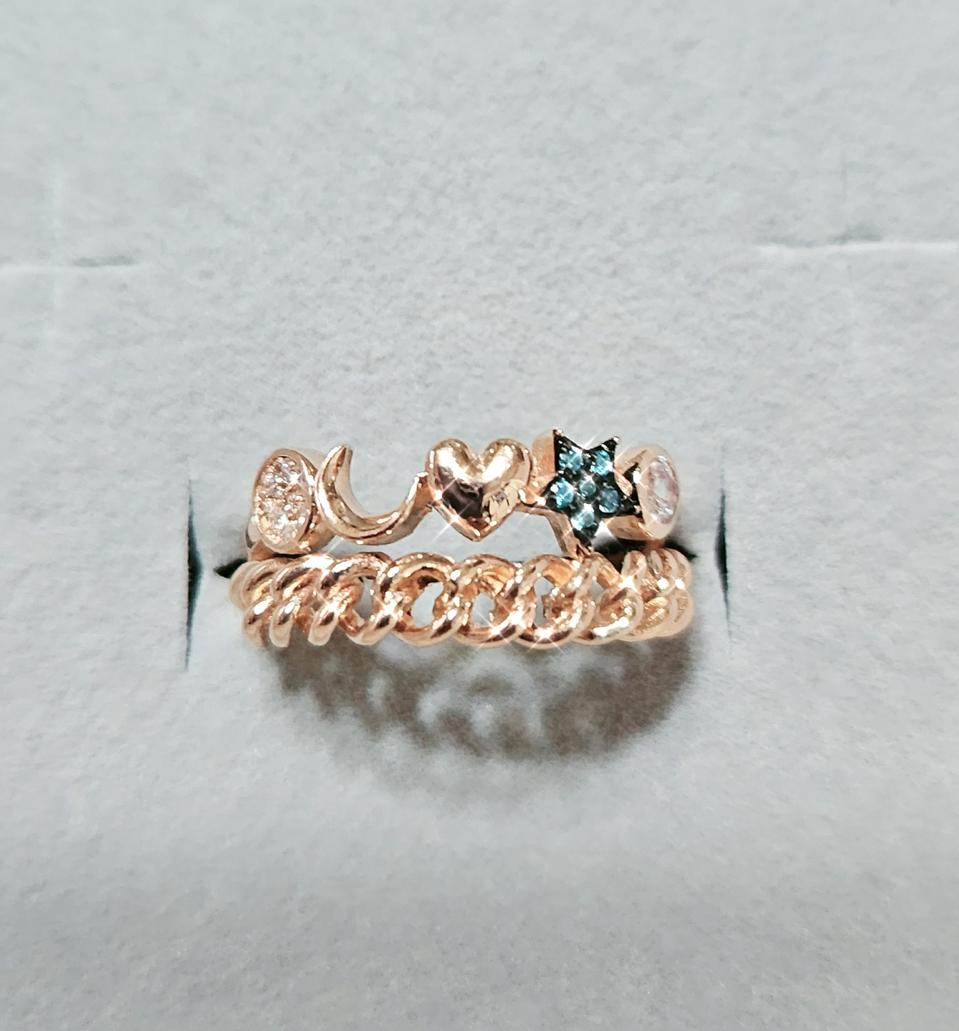 14k 로즈골드 시크한 두 줄 반지