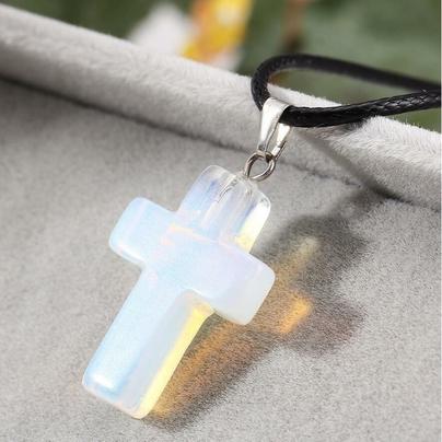 새 투명색 십자가 자연석 오팔 목걸이 선물 장식 액세서리