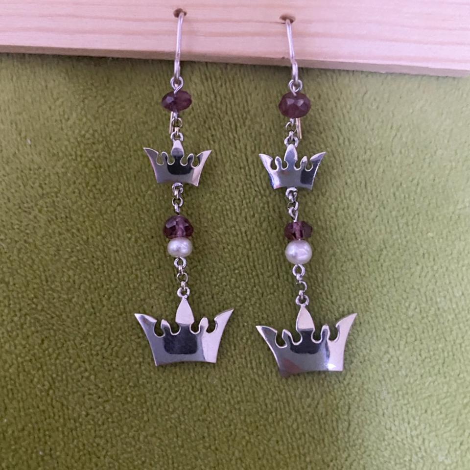 제이에스티나 14k 진주 자수정 롱 귀걸이