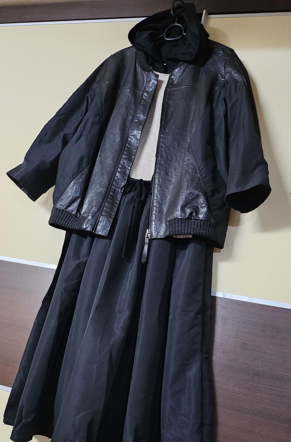 2종일괄)) 리안뉴욕 양가죽 자켓+후드 니트 원피스