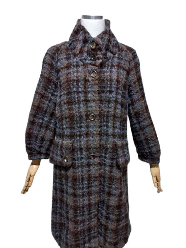 구호KUHO 정품 모헤어 알파카 여자 겨울용 여성 타탄체크니트롱코트85