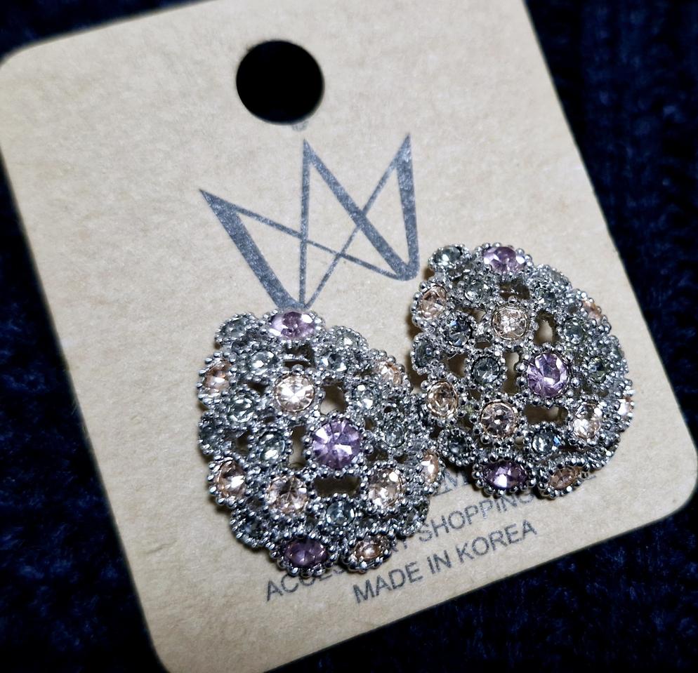 오색 컬러 큐빅 보석 물방울 모양 은침 귀걸이