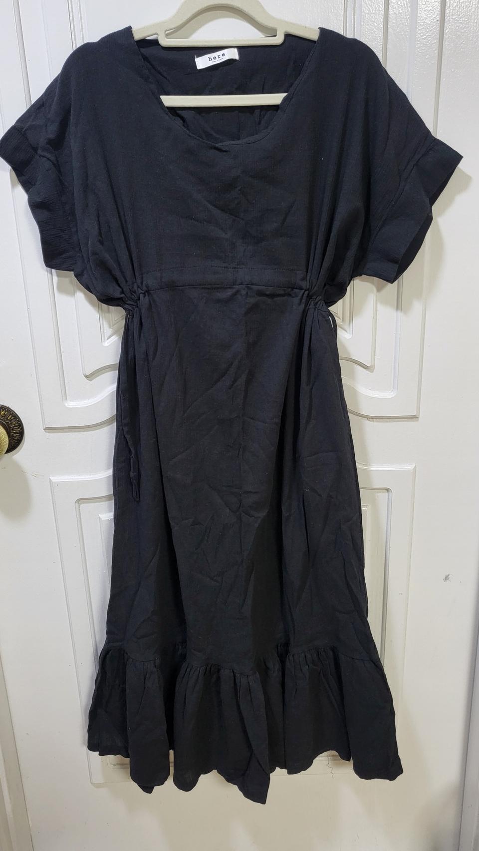 블랙 원피스 검정 롱 원피스 셔링 원피스 라운드 드레스 치마 스커트