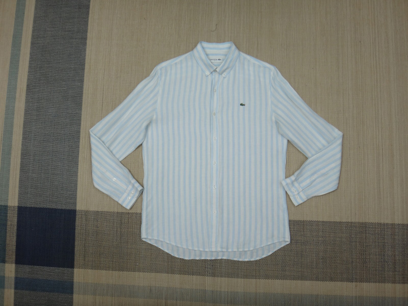 (슬림100)라코스테 남성 볼드 스트라이프 린넨 슬림 셔츠