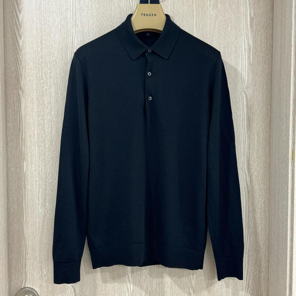 [L]유니클로 efm 엑스트라 화인 메리노 울 폴로 카라 니트 셔츠 블랙