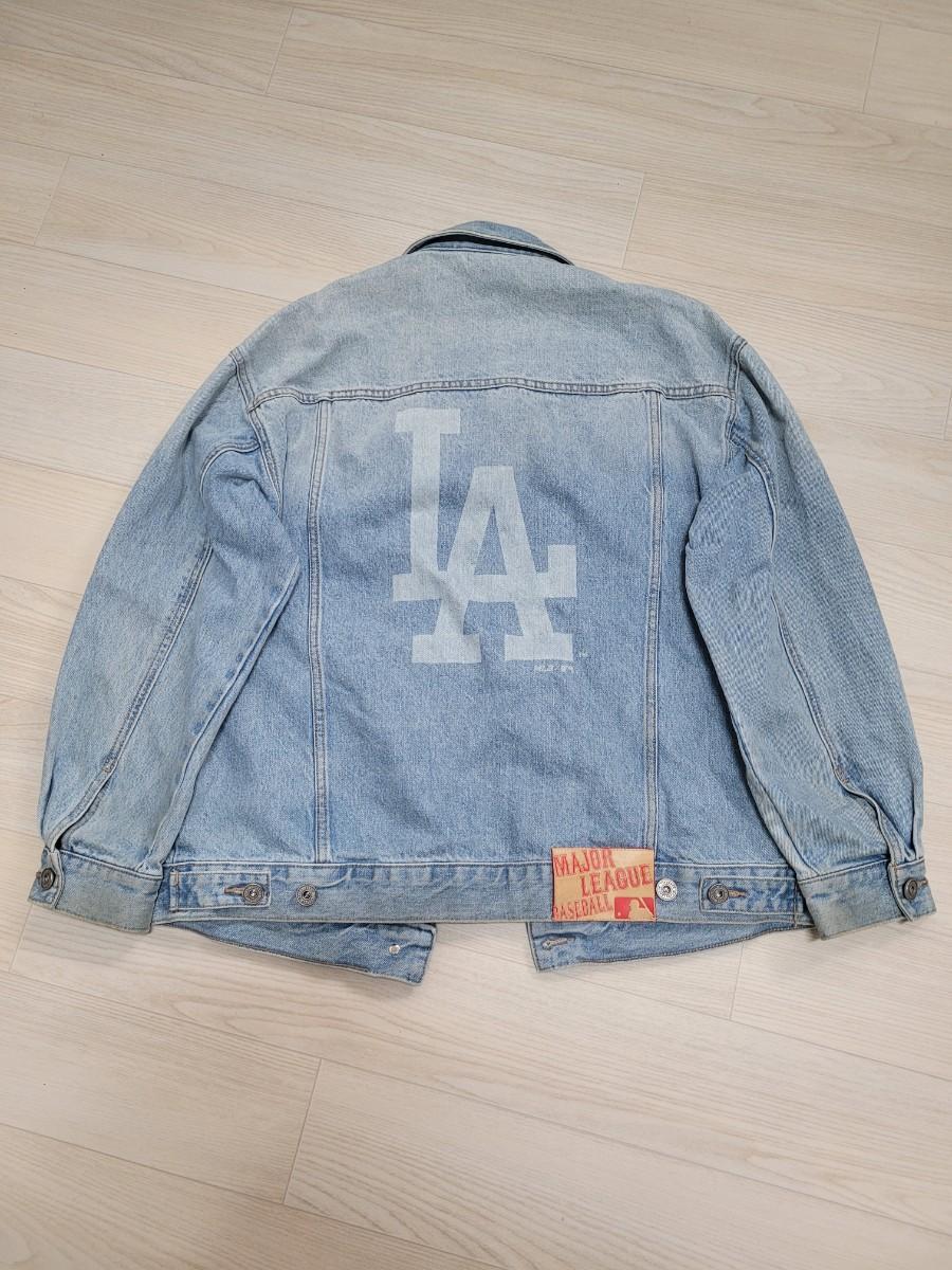 MLB 엠엘비 LA 빅로고 패치 데님 청자켓 공용 XS 오버핏