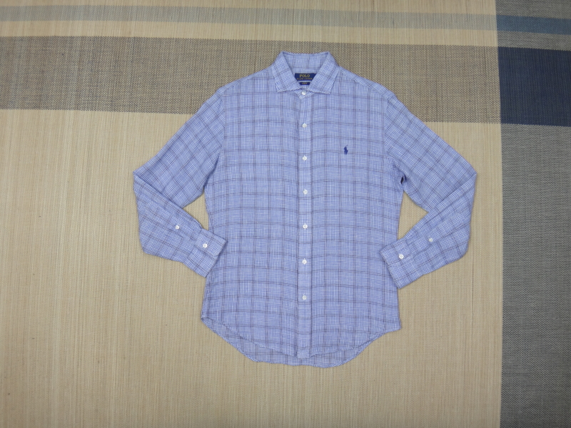 (M/95) 폴로랄프로렌 린넨혼방 체크 슬림핏 셔츠