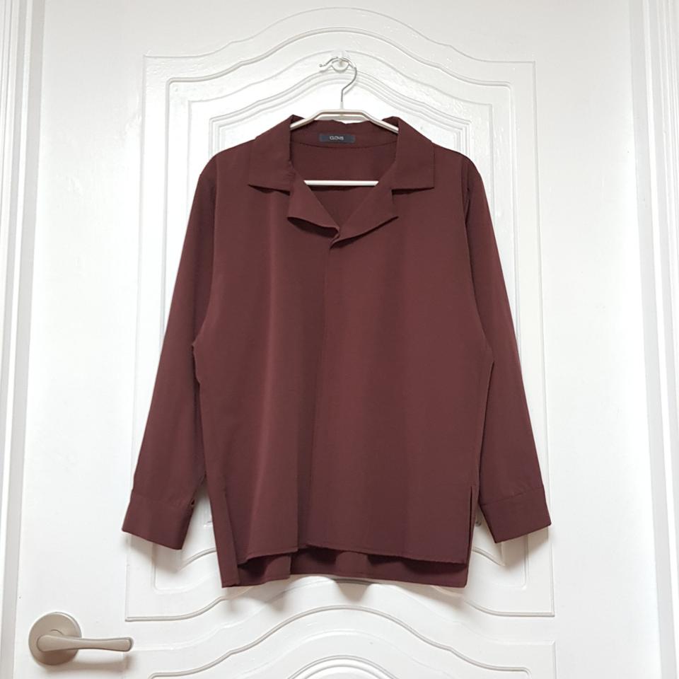 바스락 나일론 오픈카라 긴팔 셔츠 블라우스 버건디 핑크브라운 프리사이즈