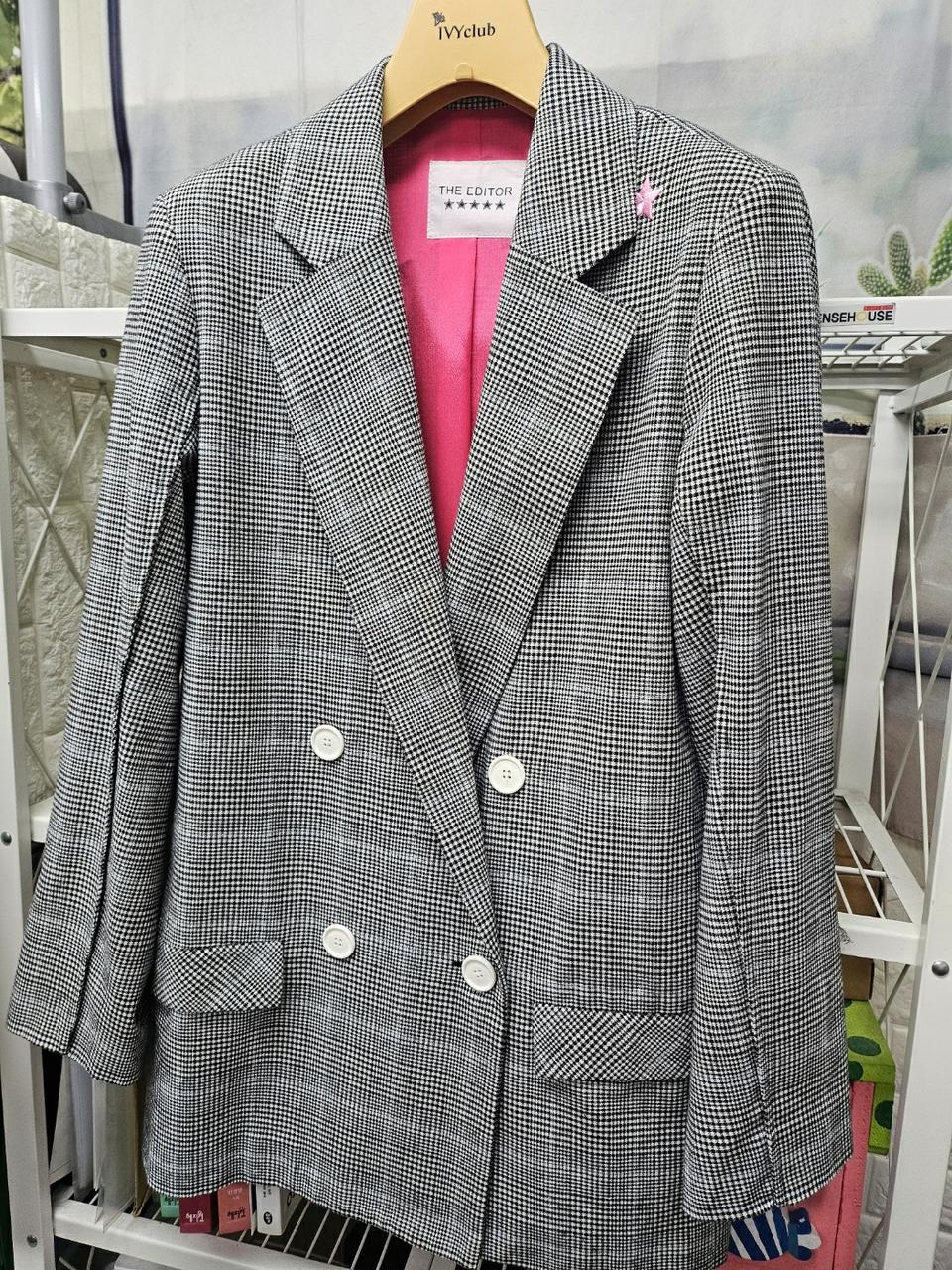 THE EDITOR 에디터 별자수 더블 체크 여성자켓(슬림66) WH08