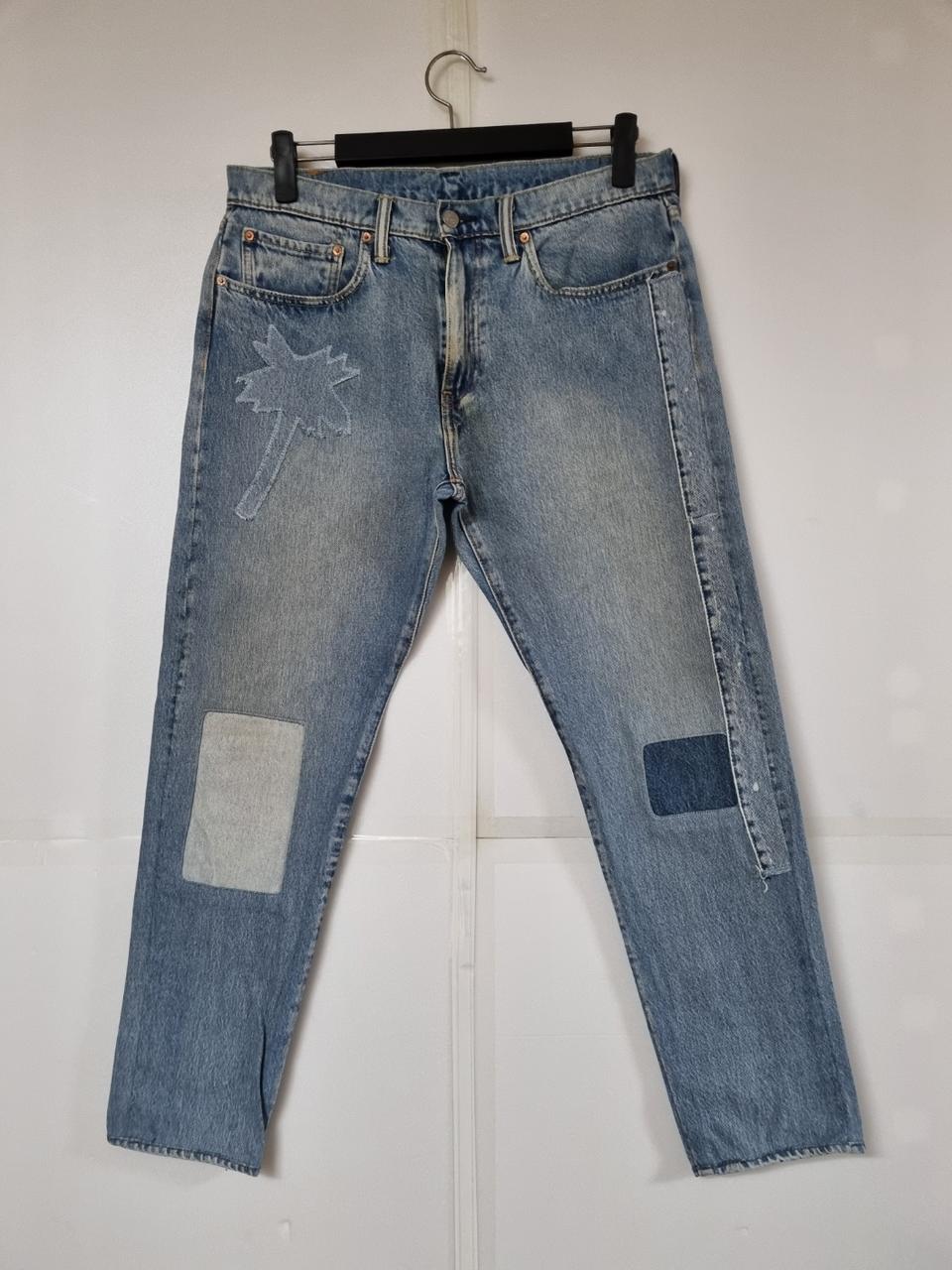 34)리바이스 502 가죽패치 워싱 데님 생지 140주년기념 일자청바지