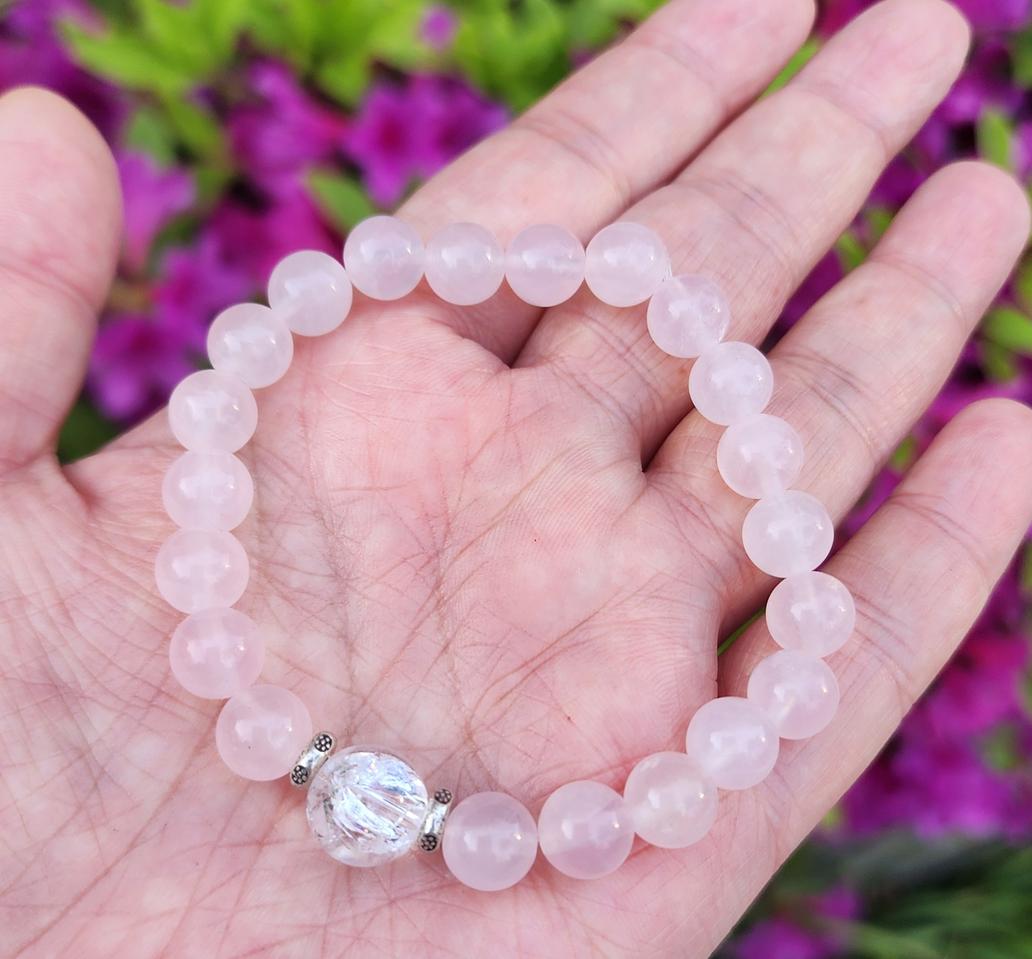 핸드메이드 AA 로즈쿼츠 AA+레인보우백수정 팔찌