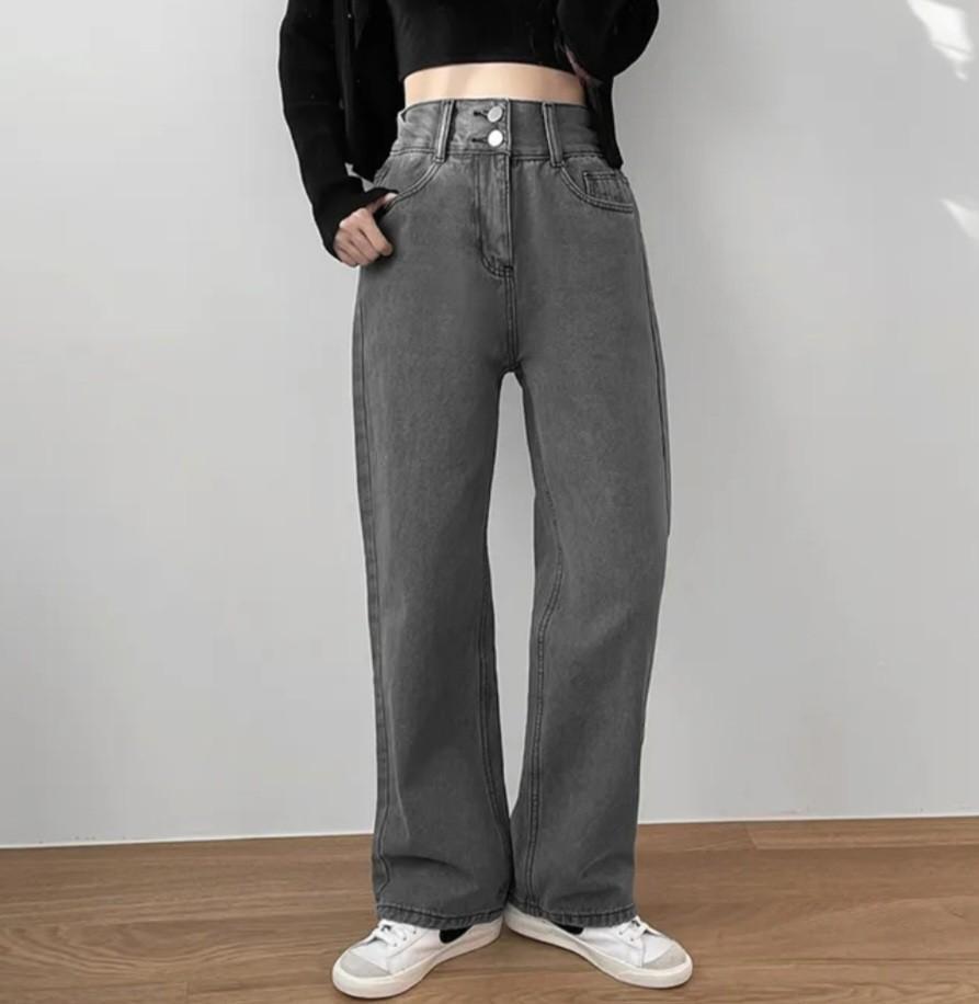 (새상품) 에이블리 브아 뒷밴딩 하이웨스트 탄탄 데님 팬츠 (기모)