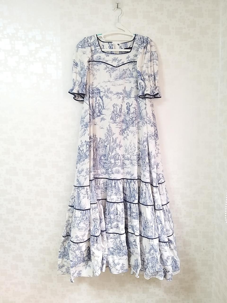 새상품 세컨케이 빅사이즈 린넨 맥시 퍼프 캉캉롱원피스