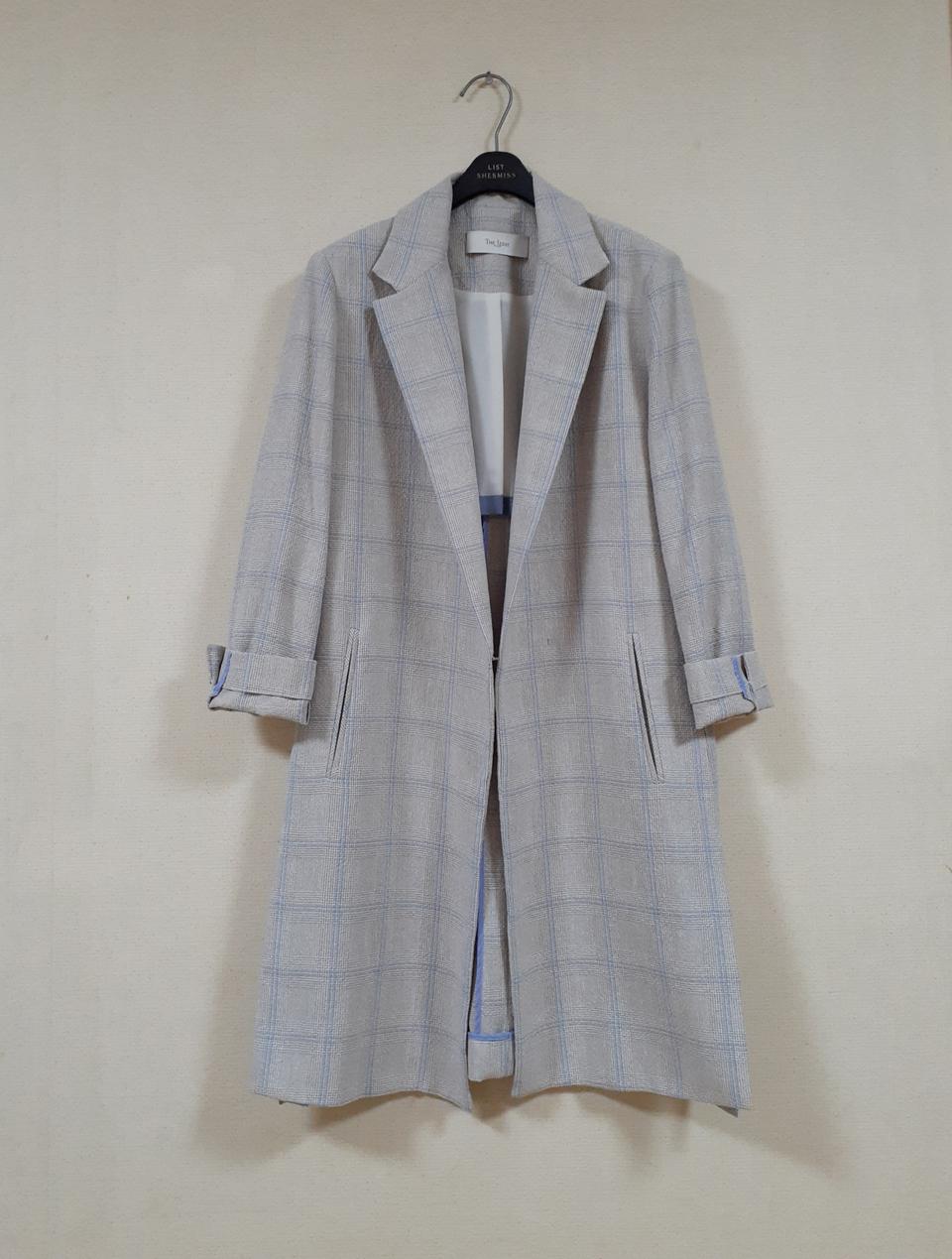 더아이잗 린넨 체크 싱글 원버튼 자켓