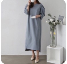 7부소매퍼프롱원피스(블랙)