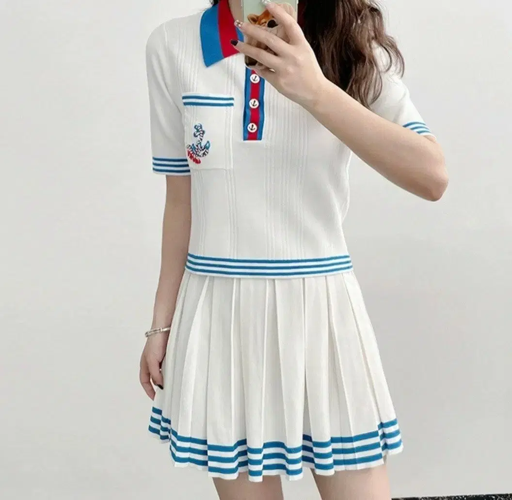 앵커 카라 스커트 니트 투피스 세트 ㅡ팔로우천원할인