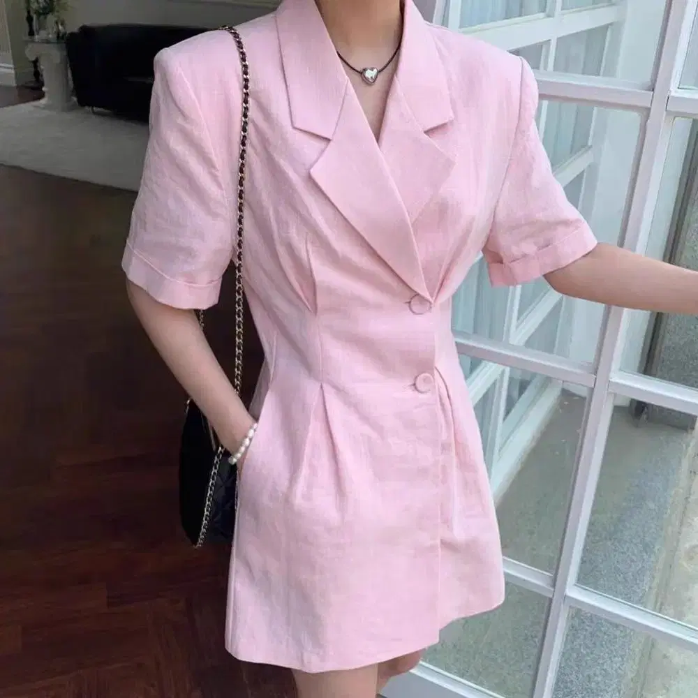 세일)))린넨 어깨 패드 자켓 원피스 ㅡ팔로우천원할인