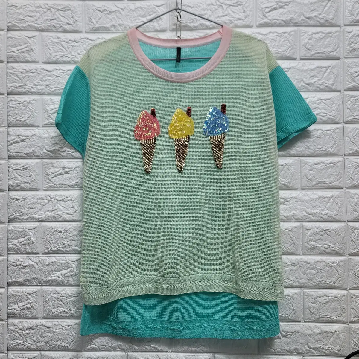 M-(BENETTON)베네통 반팔 아이스크림 니트 56*66